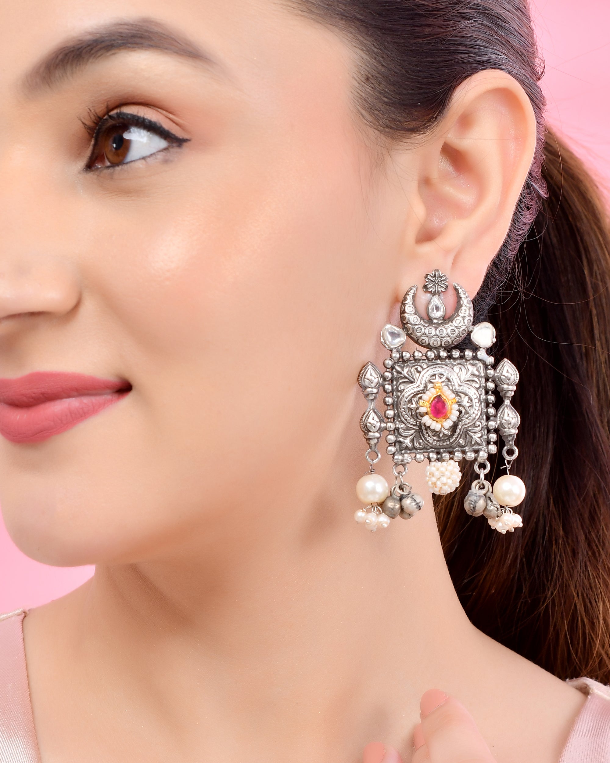 OXIDISED CRESENT MOON EARRINGS